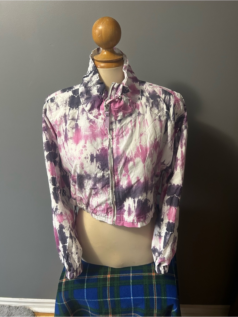 Bershka Pink, Purple & White Tie-Dye Cropped Jacket